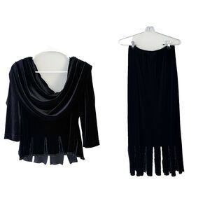 MSK Womens Black Maxi Skirt Blouse Set M/L Long Sleeve Cowl Neck Velvet Flapper